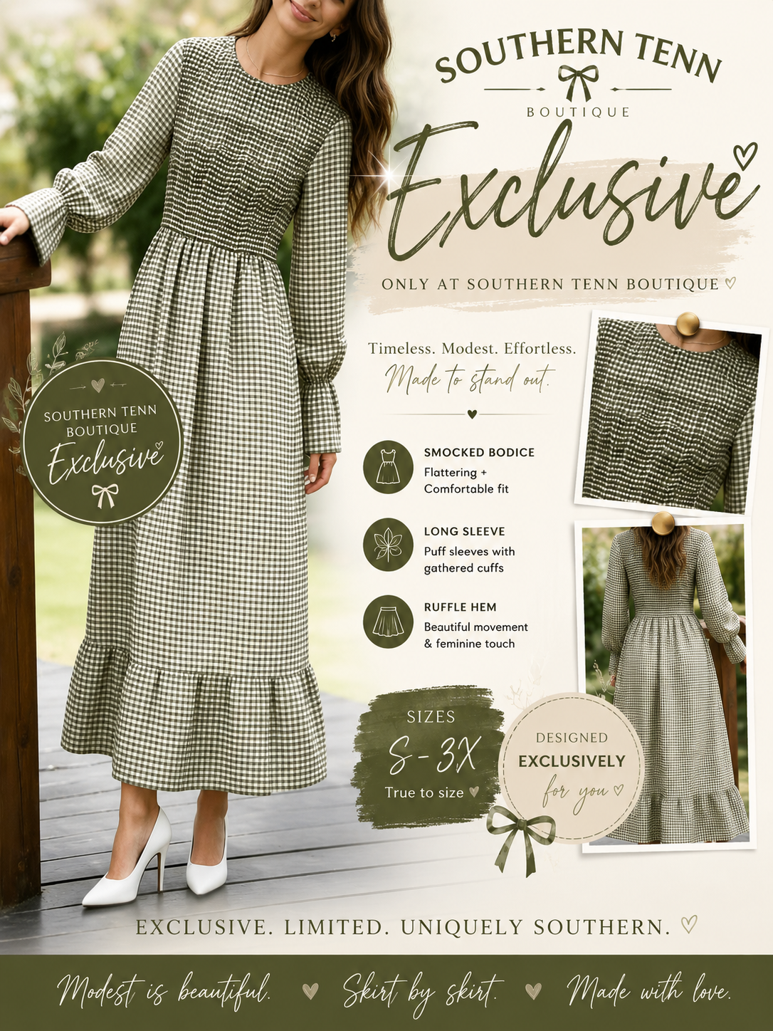Exclusive gingham dress “sage green”