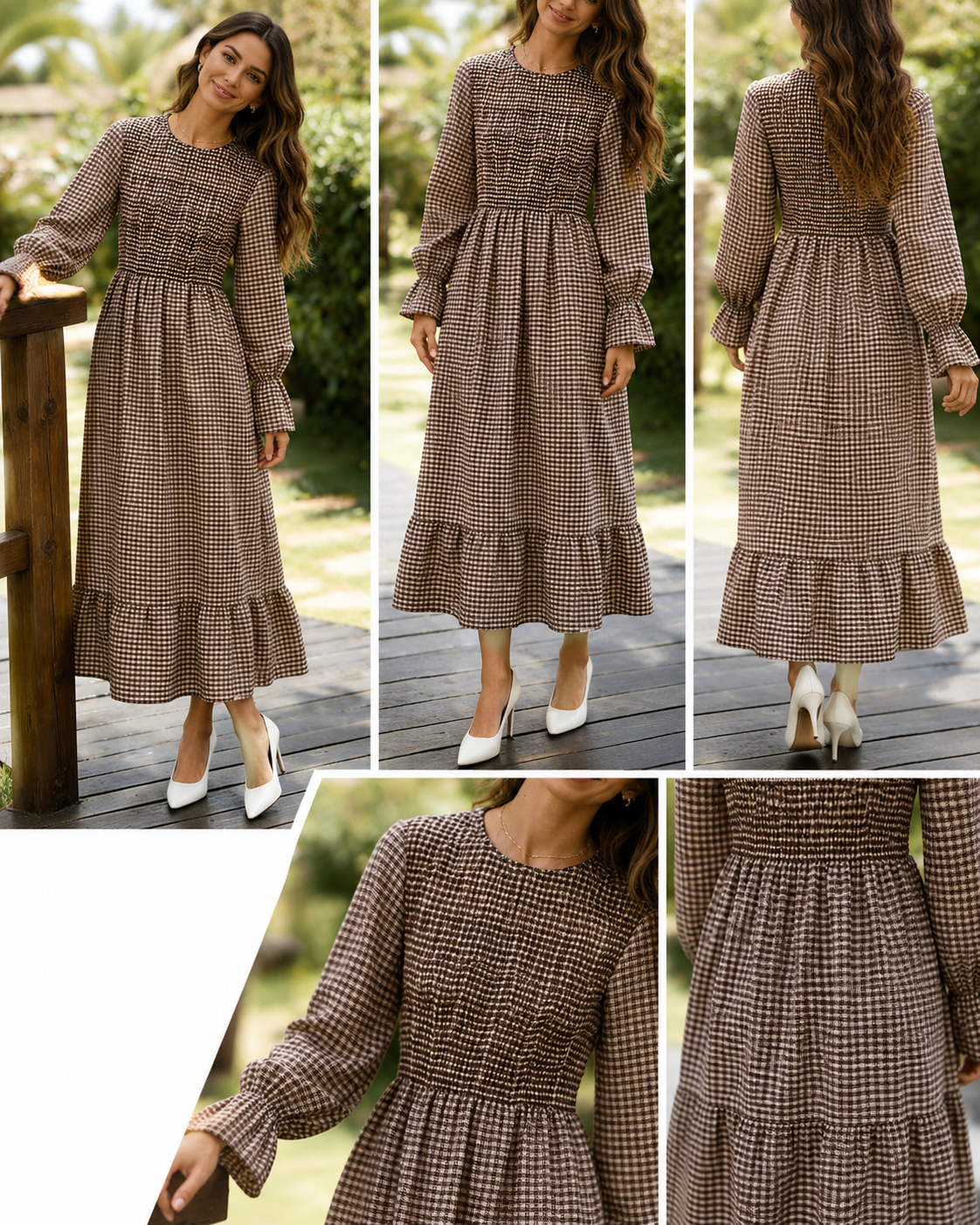 Exclusive gingham dress “brown”