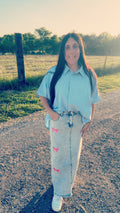 Pink bow denim skirt